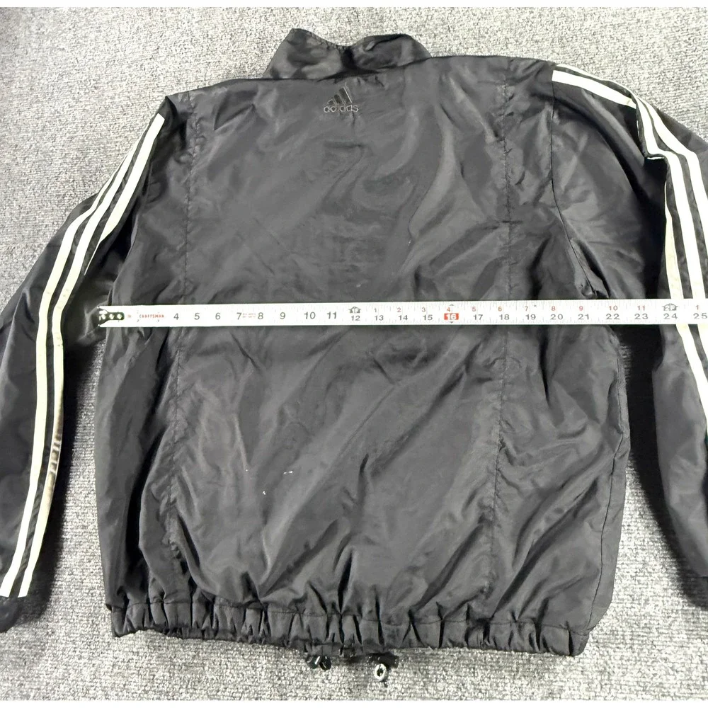 Adidas Vintage Windbreaker Jacket Black White 3 Stripe Full Zip Mens‎ Large